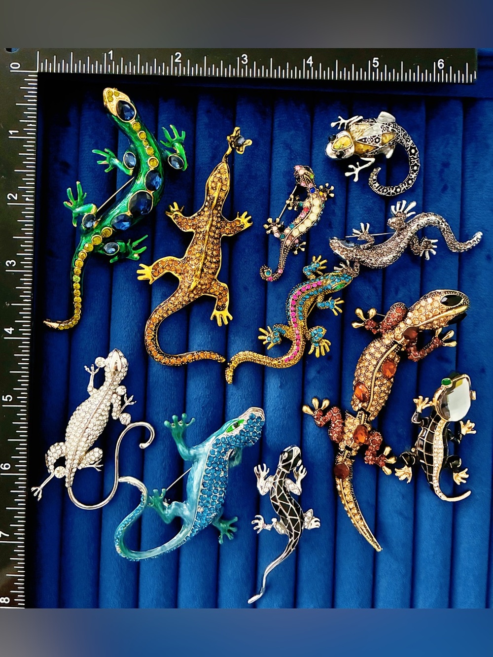 Rhinestone Lizard Gecko Brooch Lot 11pc Sparkling Enamel Animal Pin Set⁠
